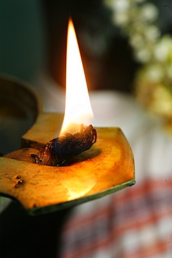 Oil lamp, Sri Maha Mariamman temple, Penang, Malaysia, Southeast Asia, Asia