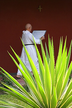 Monk in Keur Moussa abbey cloister, Keur Moussa, Senegal, West Africa, Africa