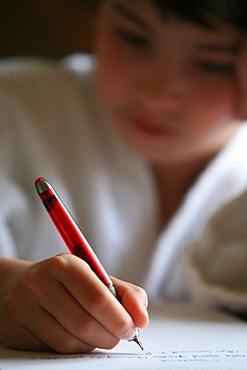 Boy writing a letter, France, Europe