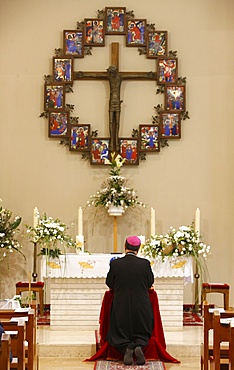 Latin Patriarch Fwad Twal praying, Beit Jala, West Bank, Palestine National Authority, Middle East