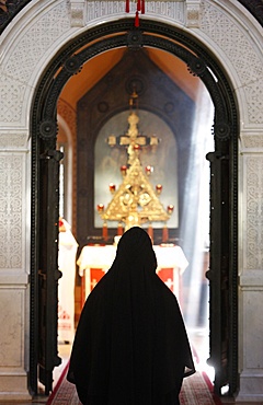 Nun in Mary Magdalene Russian Orthodox church on Mount of Olives, Jerusalem, Israel, Middle East