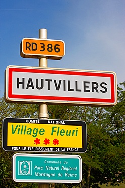 Hautvillers village sign, Marne, France, Europe