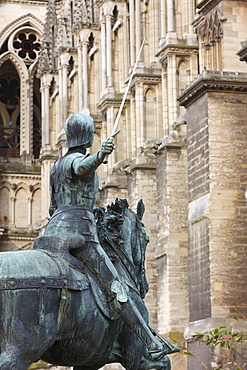 Statue of Joan of Arc outside Reims cathedral, Reims, Marne, France, Europe