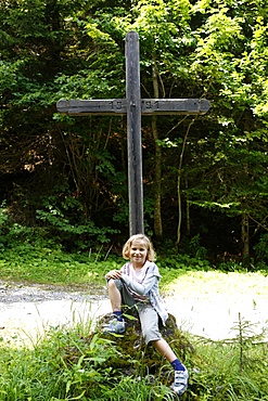 Child and cross, Saint-Gervais, Haute Savoie, France, Europe