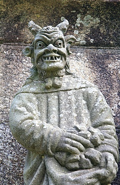 The Devil on the Plougonven calvary, Plougonven, Finistere, Brittany, France, Europe