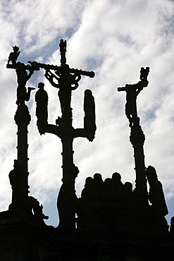 Pleyben calvary depicting the Crucifixion, Pleyben, Finistere, Brittany, France, Europe