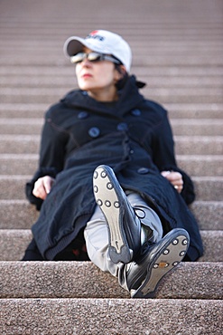 Woman on a stairway, Sydney, New South Wales, Australia, Pacific