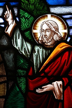 The resurrected Christ greeting the two Marys, 19th century stained glass in St. John's Anglican church, Sydney, New South Wales, Australia, Pacific