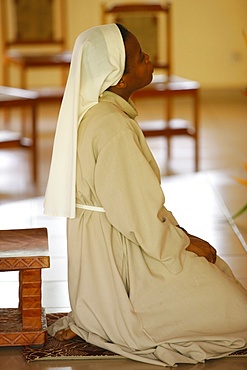 Prayer at Akepe monastery, Akepe, Togo, West Africa, Africa