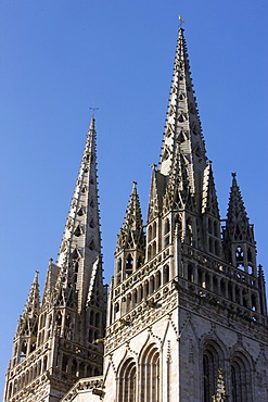 Saint-Corentin cathedral spires, Quimper, Finistere, Brittany, France, Europe