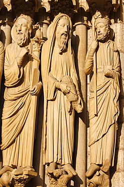 North gate sculpture of Moses, Aaron, Samuel or King David, Notre-Dame de Chartres Cathedral, UNESCO World Heritage Site, Chartres, Eure-et-Loir, France, Europe