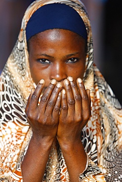 Muslim woman praying, Lome, Togo, West Africa, Africa