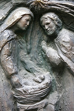 Sculpture of the Nativity on the Notre Dame door, Saint-Pierre de Montmartre church, Paris, France, Europe