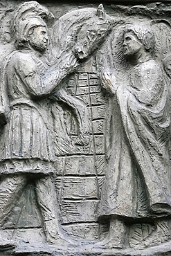 Sculpture depicting a Miracle on the Notre Dame door, Saint-Pierre de Montmartre church, Paris, France, Europe