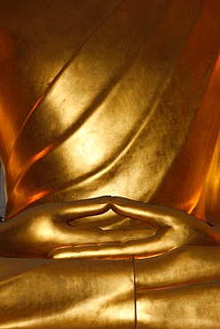 Detail of mudra, Buddha statue, Paris, France, Europe