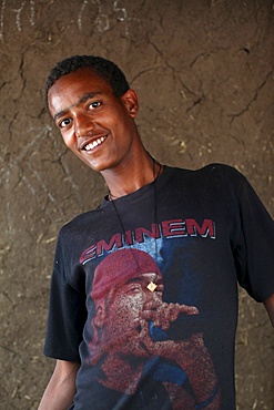 Wollo boy wearing an Eminem t-shirt, Wollo, Ethiopia, Africa