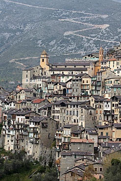 View of Saorge village in La Roya valley, Alpes Maritimes, Provence, France, Europe