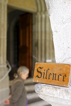 Silence sign in monastery, Le Reposoir, Haute-Savoie, France, Europe