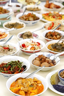 Thai food offered during a festival at Buddhapadipa temple, Wimbledon, London, England, United Kingdom, Europe