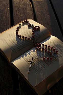 Old Bible and rosary, Madikwe, South Africa, Africa