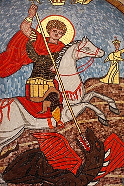 Mosaic of St. George slaying the dragon in St. George Coptic Orthodox church, Cairo, Egypt, North Africa, Africa