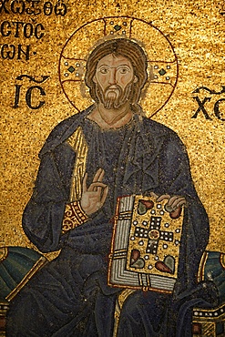 Mosaic of Jesus blessing and holding the Bible, Hagia Sophia, Istanbul, Turkey, Europe