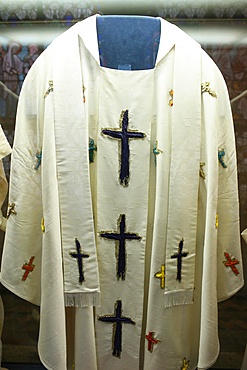 Chasuble designed by Castelbajac in Notre-Dame de Paris Cathedral Treasure Museum, Paris, France, Europe