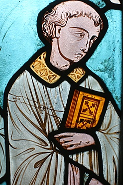 Stained glass in Notre-Dame de Paris cathedral cloister, Paris, France, Europe