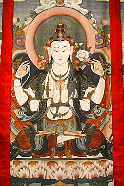 Tchenrezig thangka at Vajradhara-Ling, Aubry-le-Panthou, Orne, France, Europe