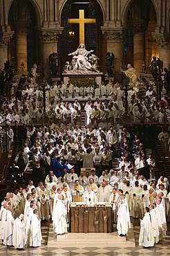 Chrism mass (Easter Wednesday) in Notre Dame Cathedral, Paris, France, Europe