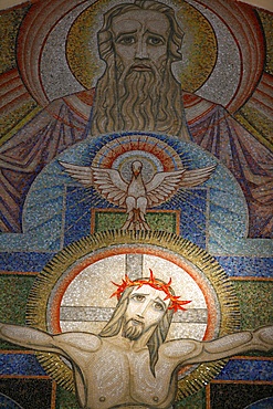 Mosaic by Antoine Molkenboer showing God, the Holy Spirit and Jesus, Annecy, Haute Savoie, France, Europe