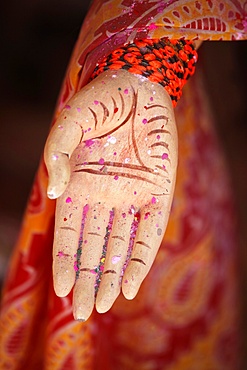 Goddess's hand detail of a statue, Goverdan, Uttar Pradesh, India, Asia