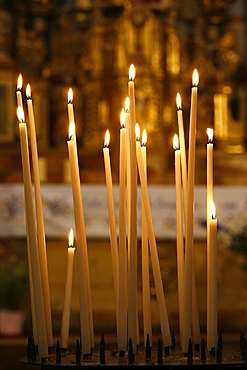 Church candles, Notre-Dame de la Gorge, Haute Savoie, France, Europe