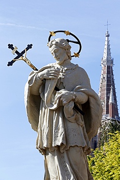 Statue of Saint Joannes Nepomucenus on Wollestraat bridge, Bruges, West Flanders, Belgium, Europe