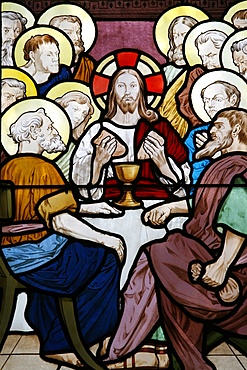 Stained glass depicting the Last Supper at Saint-Honor? d'Eylau church, Paris, Ile de France, France, Europe