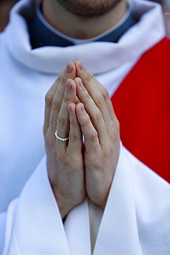 Catholic priest's hands, Paris, France, Europe