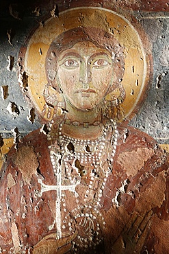 Byzantine fresco of Santa Sophia in Santa Maria della Croce church, Casarano, Lecce, Apulia, Italy, Europe