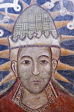 Detail of fresco of Pope Urban VI in Santa Maria della Croce church, Casarano, Lecce, Apulia, Italy, Europe