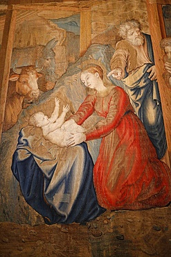 Tapestry depicting the Nativity, Gallery of Tapestries, Vatican Museum, Vatican, Rome, Lazio, Italy, Europe