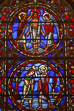 Stained glass window of Jesus and St. Philip, St. Barth's Church, New York, United States of America, North America