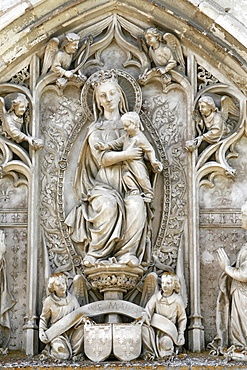 Tympanum of Virgin and child, Amboise Castle Chapel, Amboise, Indre-et-Loire, France, Europe