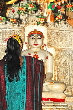 Depiction of Rishabha in Jain temple dating from the 12th century, Temple of Adinath (Rishabha), Jaisalmer, Rajasthan, India, Asia