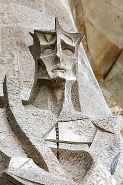 Tied Christ, sculpture by Joseph Maria Subirachs, Passion Facade, Sagrada Familia Basilica, Barcelona, Catalonia, Spain, Europe