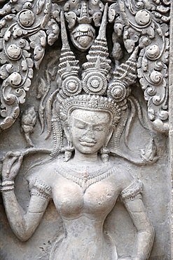 Cast of apsara from Angkor Wat western entrances central tower's gate, Musee Guimet, Museum of Asian Arts, Paris, France, Europe