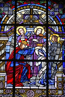 Stained glass by Jacques Gruber, Notre Dame de Brebieres basilica, Albert, Somme, France, Europe