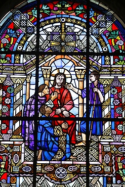 Stained glass by Jacques Gruber, Notre Dame de Brebieres basilica, Albert, Somme, France, Europe