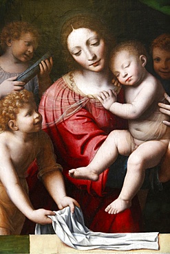 The Sleep of the Child Jesus presumed to be painted by Bernardino Luini in 1485, Paris, France, Europe