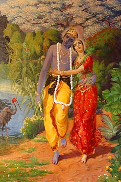 Picture of Krishna and Radha displayed in an ISKCON temple, Sarcelles, Seine St. Denis, France, Europe