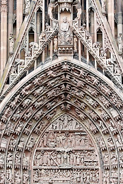 The Passion of our Lord on the western facade of Our Lady of Strasbourg Cathedral, Strasbourg, Alsace, France, Europe