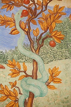 Detail of a fresco showing the serpent in the Garden of Eden, Puteaux, Hauts de Seine, France, Europe